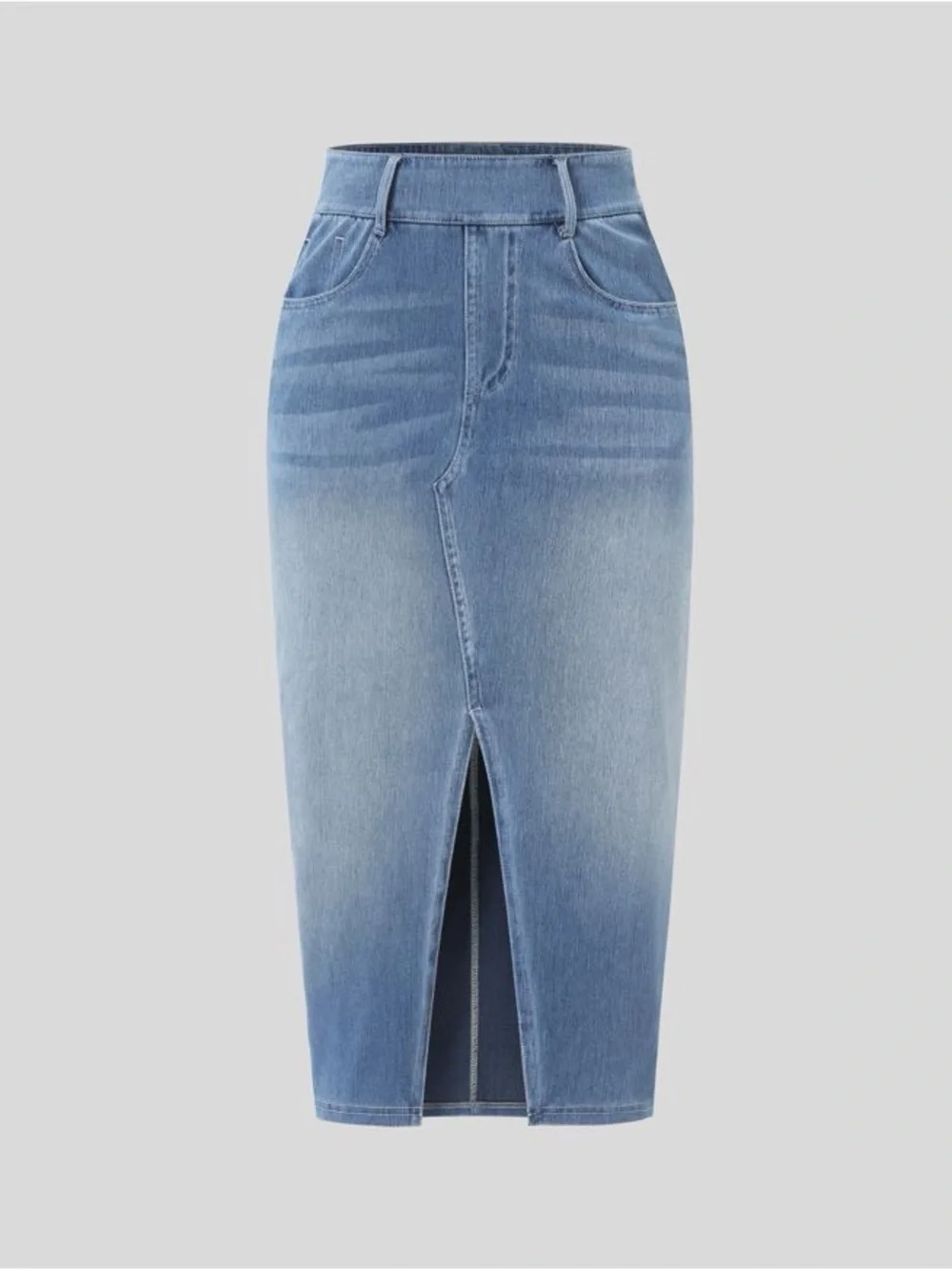 Halara Flex High Waisted Pockets Bodycon Washed Denim Casual Midi Skirt NWT